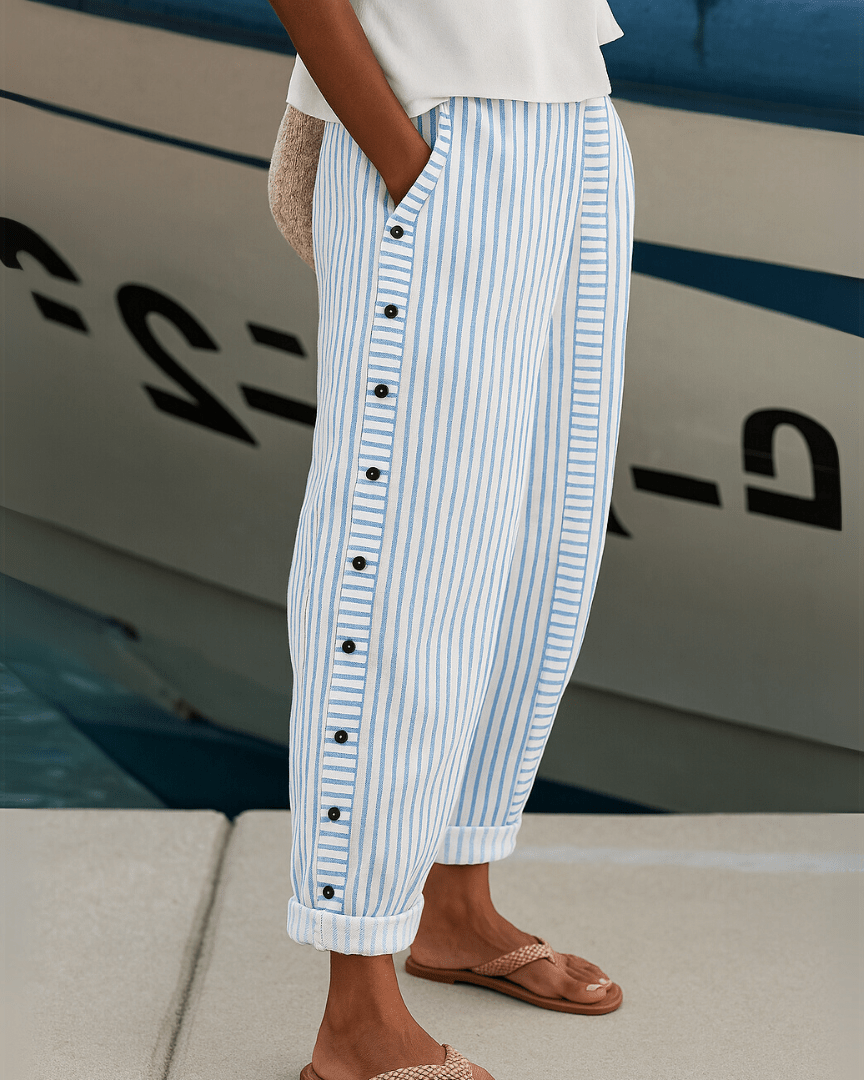 Giselle - Seabreeze Stripe Button Trousers - Nora & Ivy Boutique