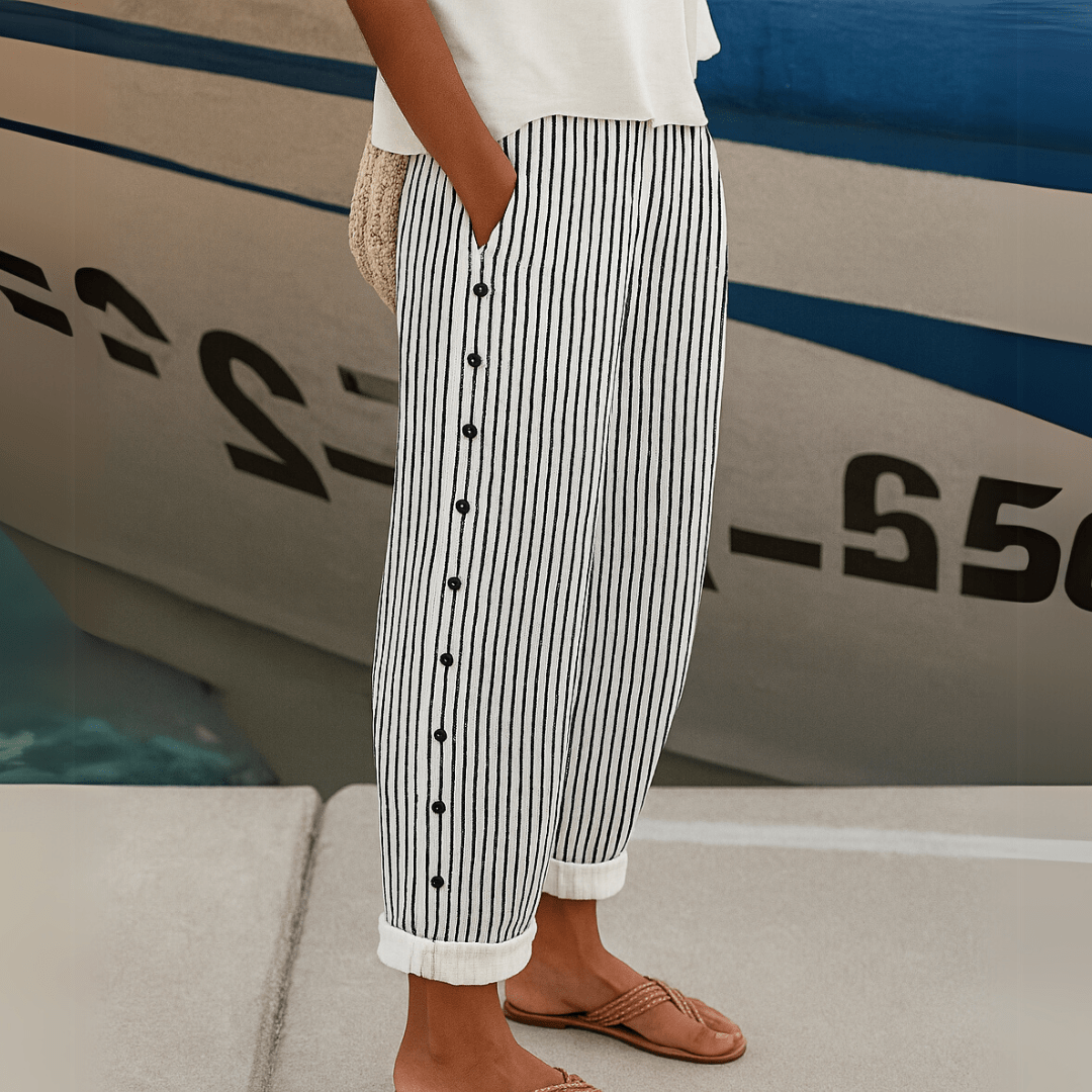 Giselle - Seabreeze Stripe Button Trousers - Nora & Ivy Boutique