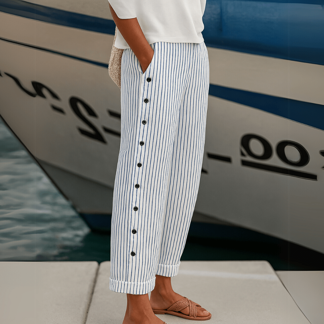 Giselle - Seabreeze Stripe Button Trousers - Nora & Ivy Boutique