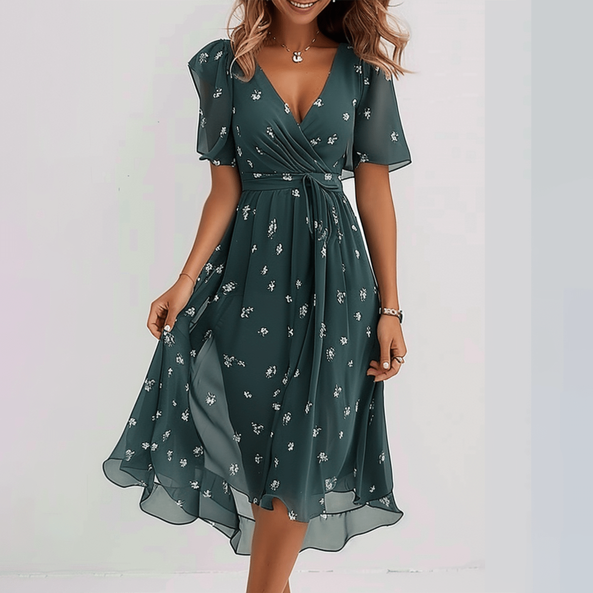 Ophelia | Groovy Short Sleeve Green Midi Dress - Nora & Ivy Boutique