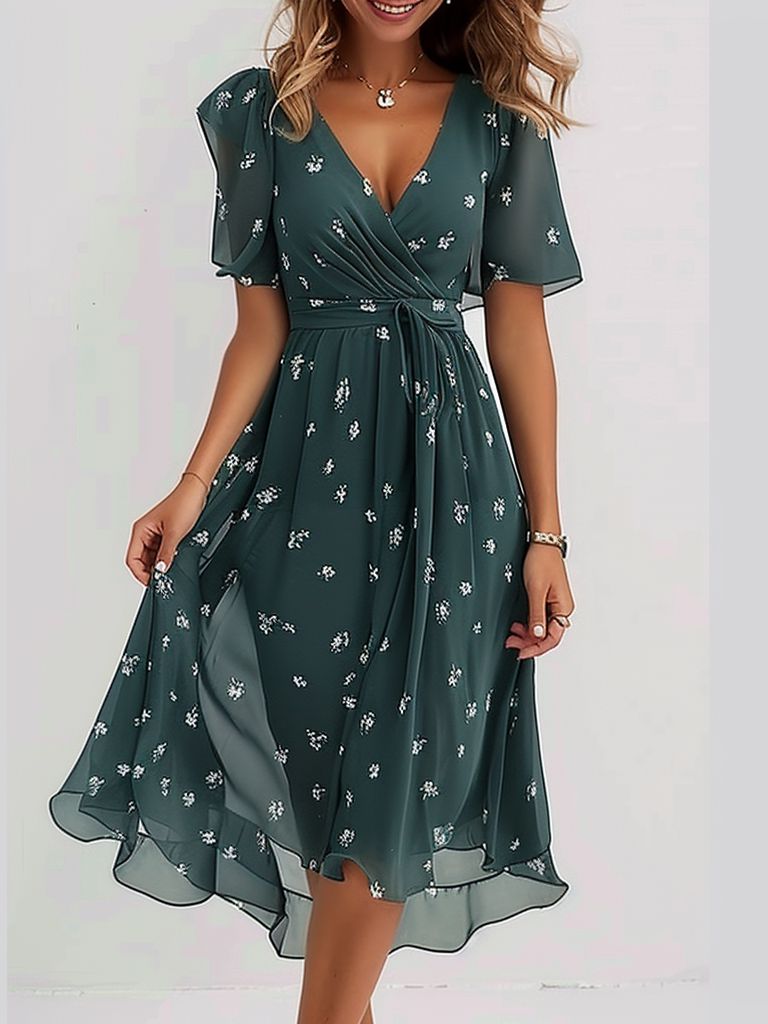 Ophelia | Groovy Short Sleeve Green Midi Dress - Nora & Ivy Boutique