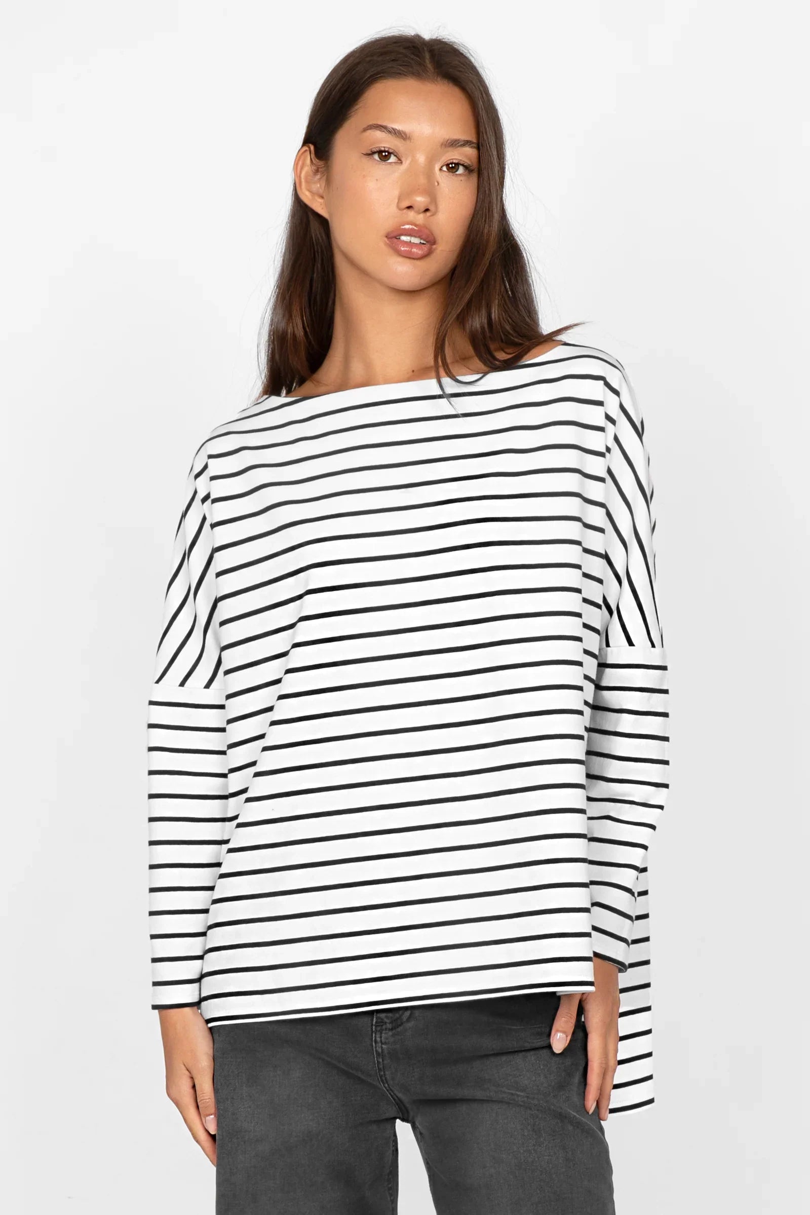 AMALEA striped long sleeve in stretch cotton