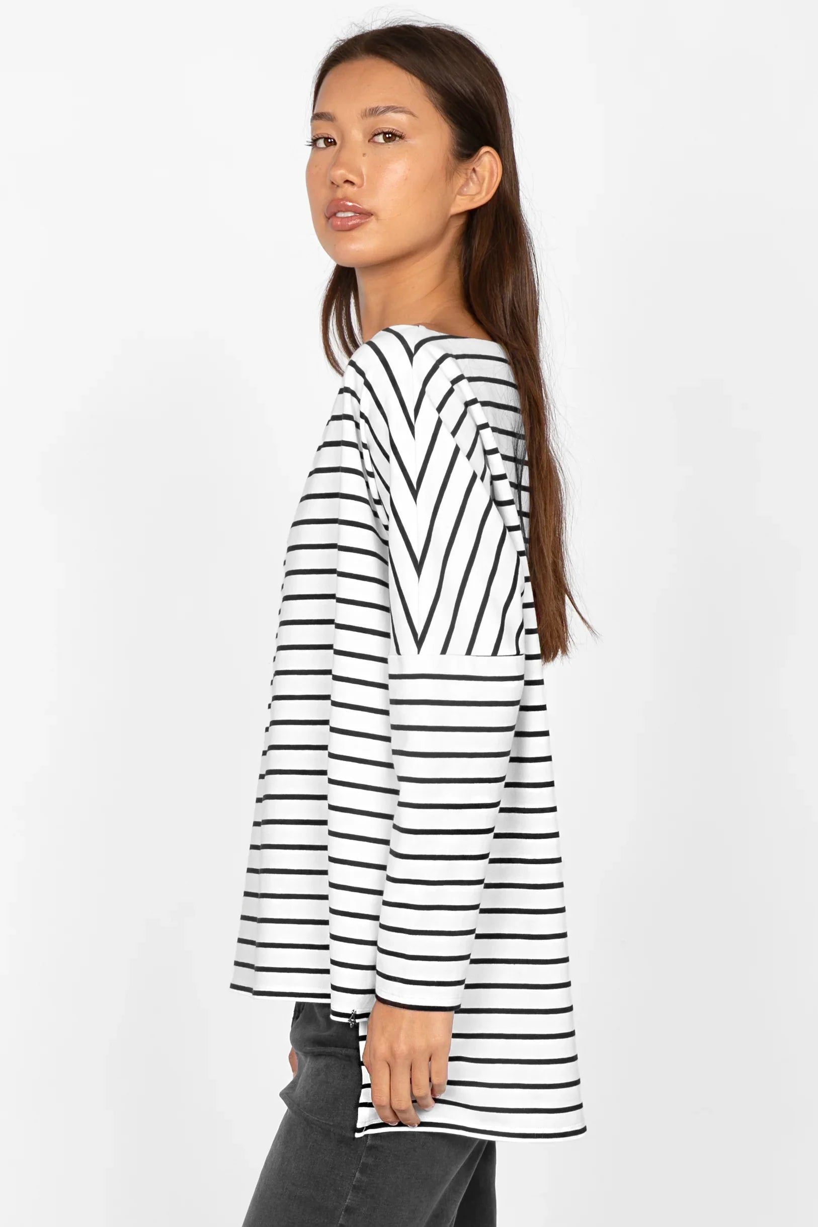 AMALEA striped long sleeve in stretch cotton