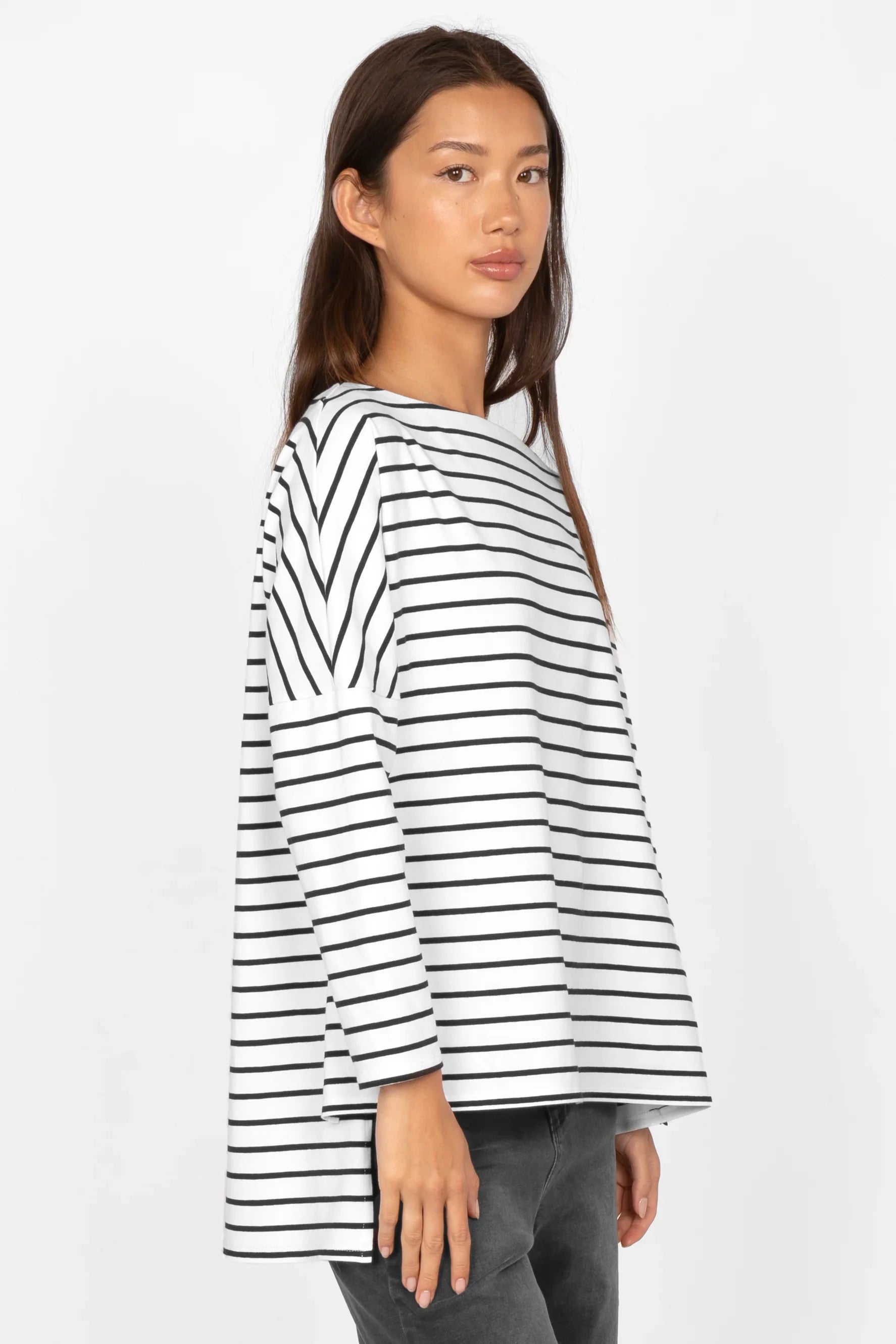 AMALEA striped long sleeve in stretch cotton
