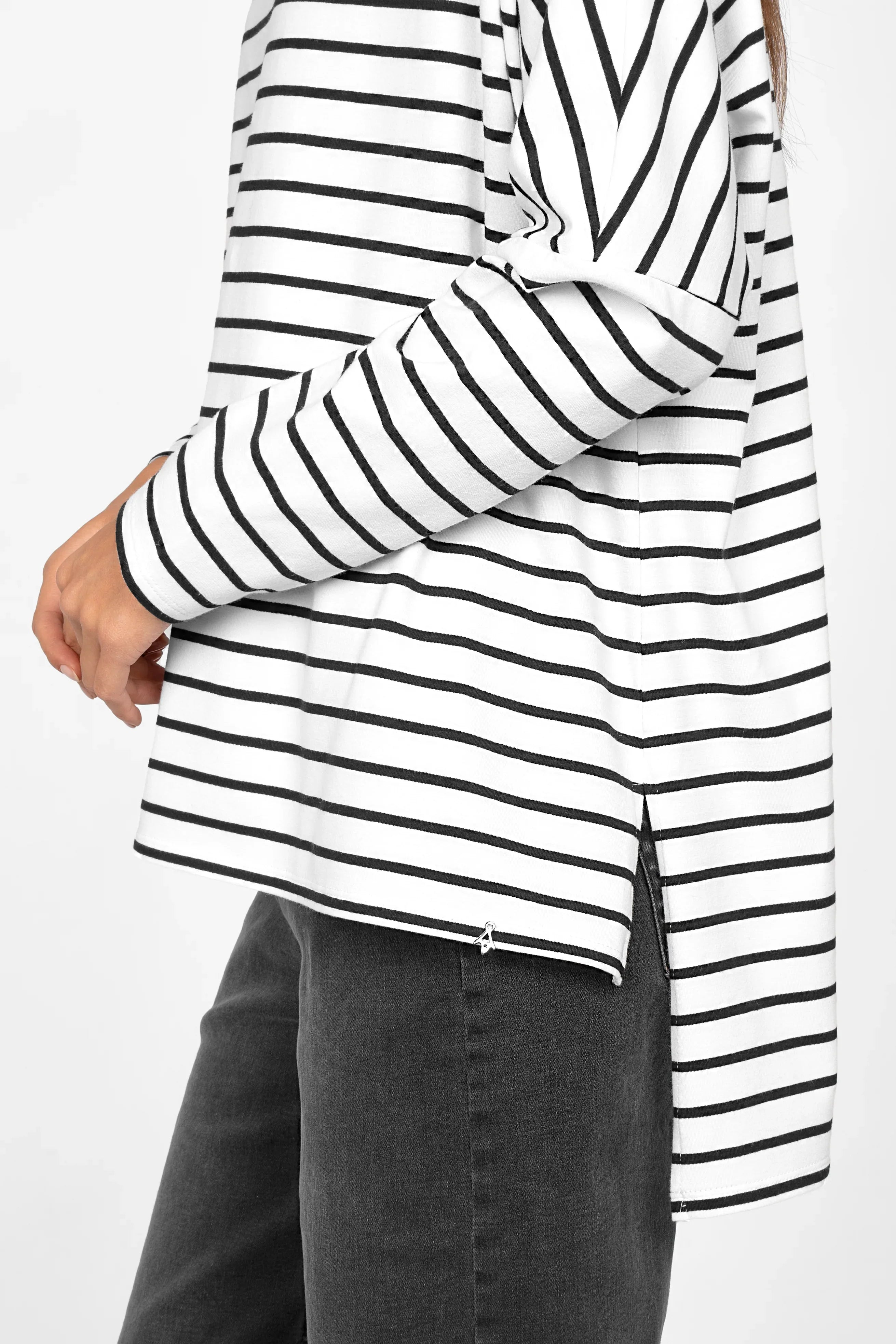 AMALEA striped long sleeve in stretch cotton