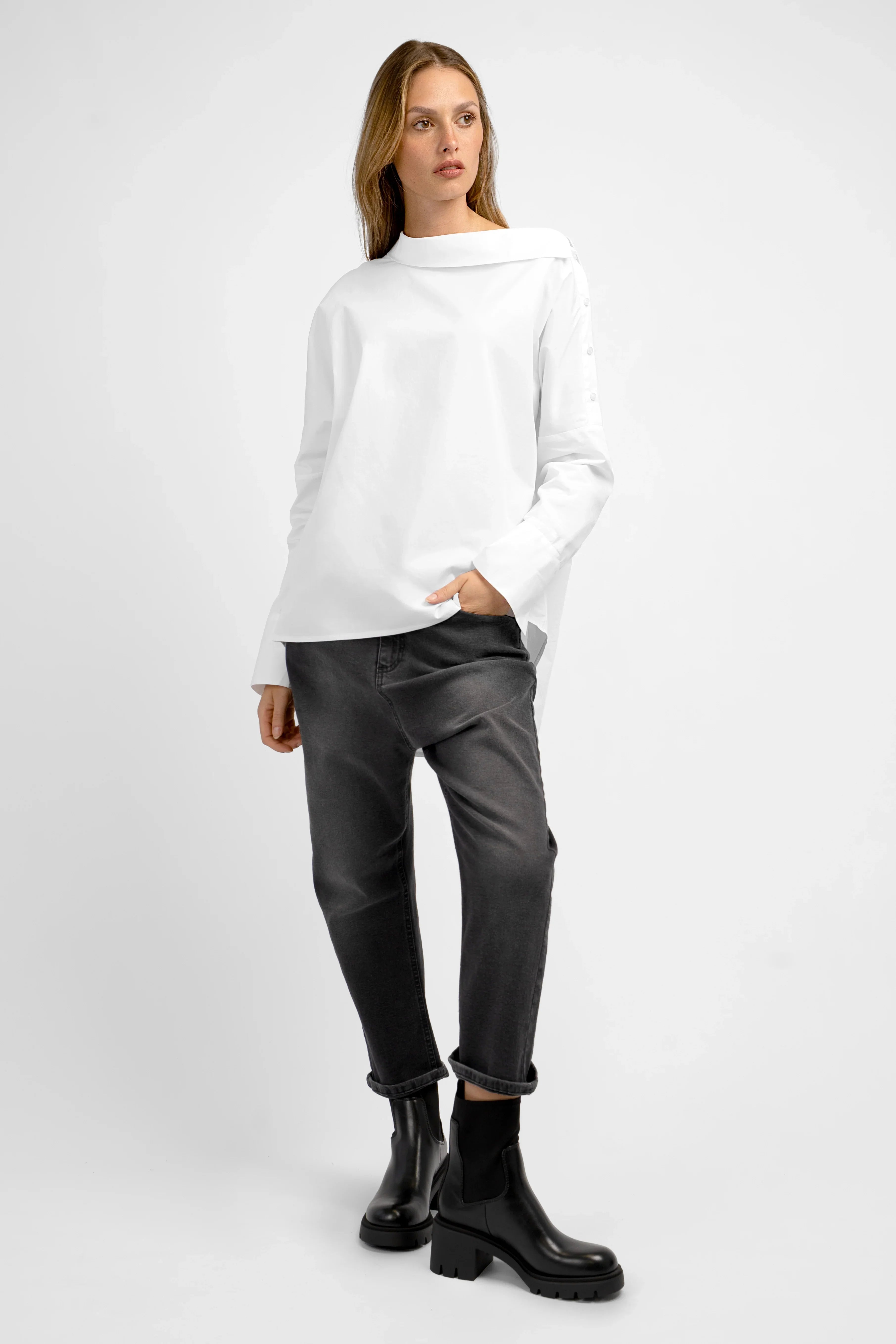 BONI asymmetric one shoulder blouse