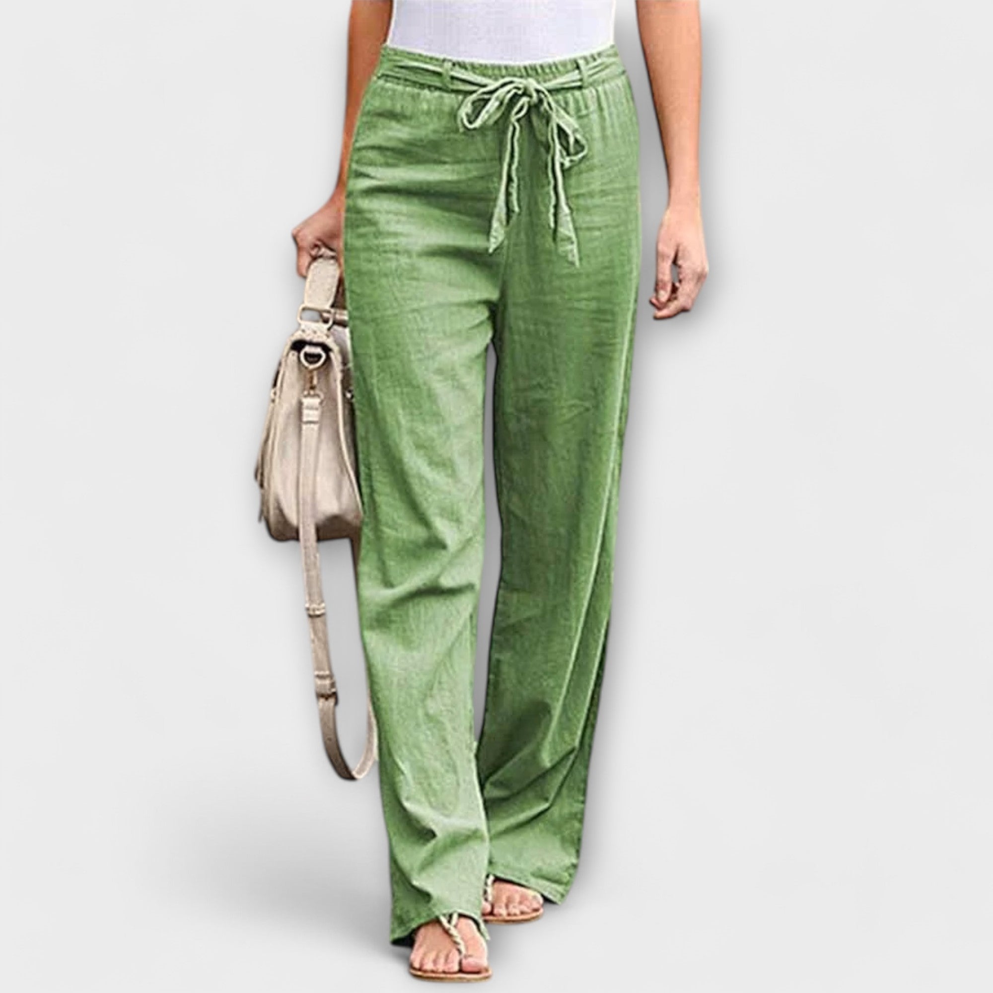 Hannah - Linen Tie - Waist Wide - Leg Trousers - Nora & Ivy Boutique