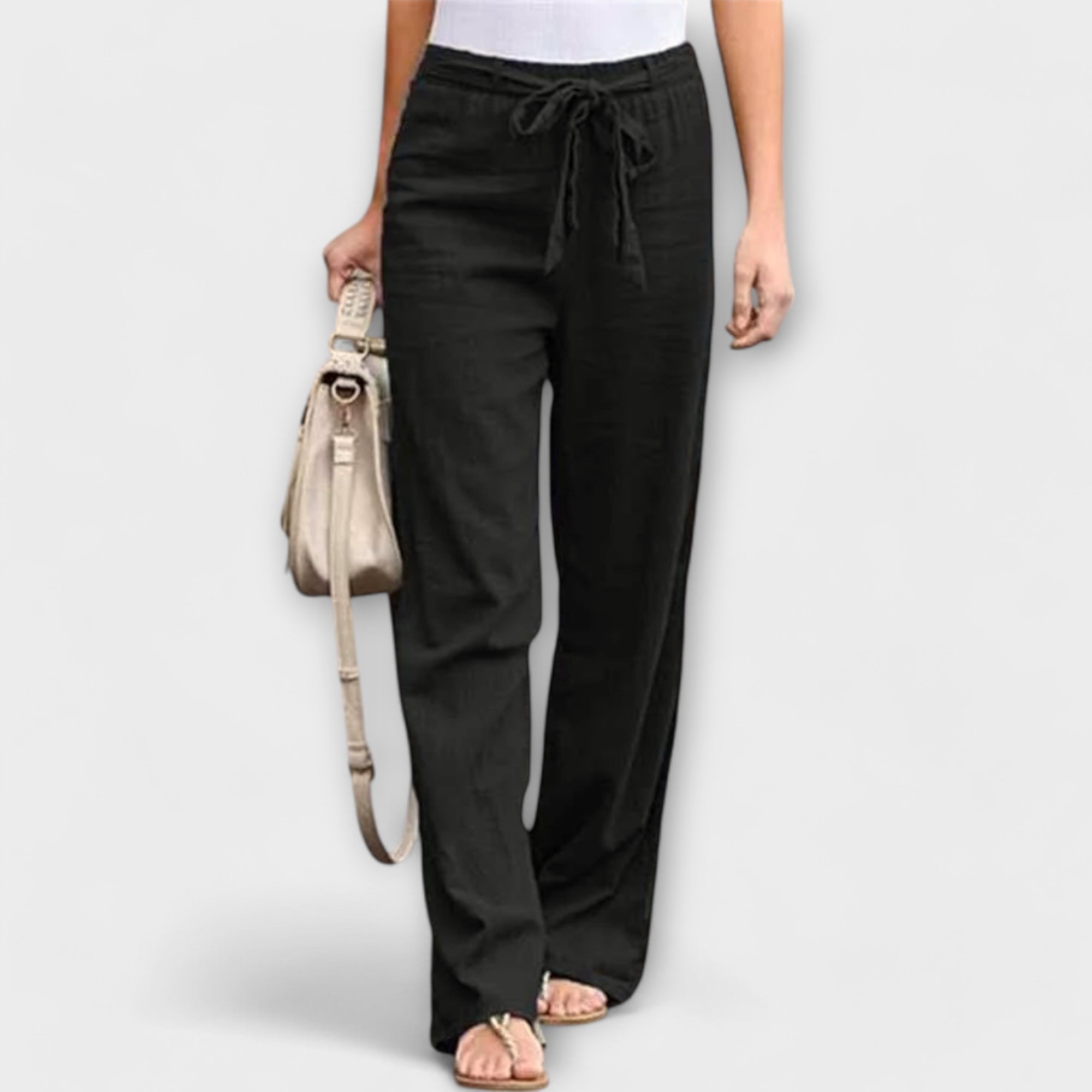 Hannah - Linen Tie - Waist Wide - Leg Trousers - Nora & Ivy Boutique