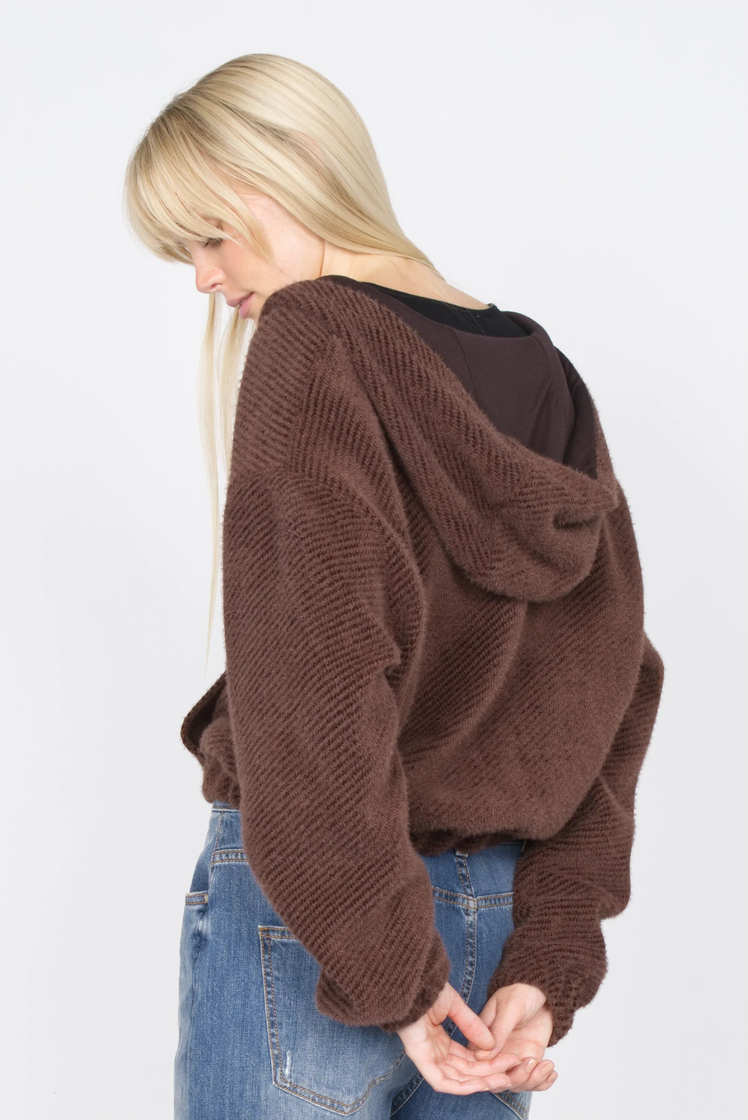 NAEMAI zip hoodie with velvety soft short-haired fur texture