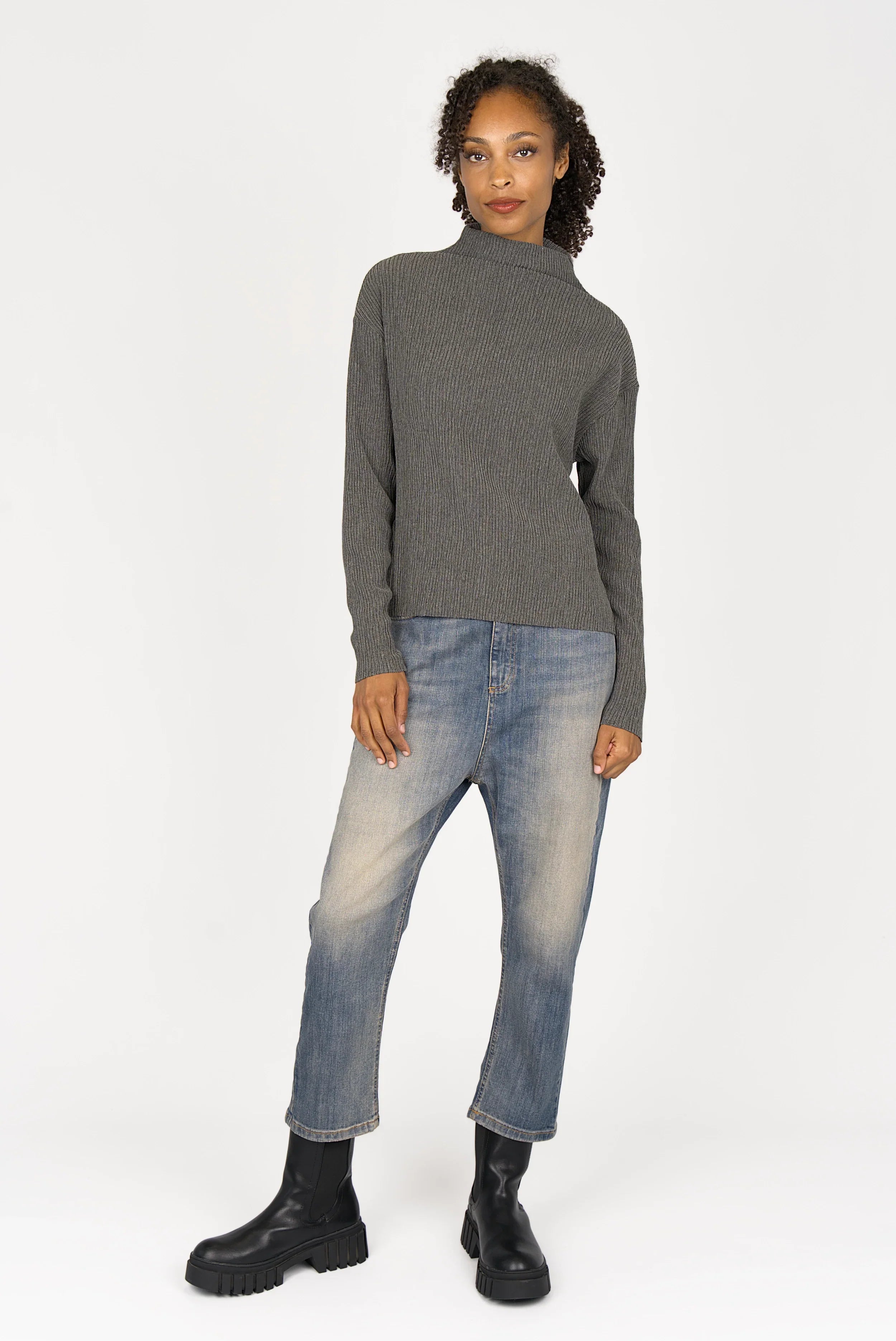 NORELI long sleeve with mock neck in pleated crepe jersey
