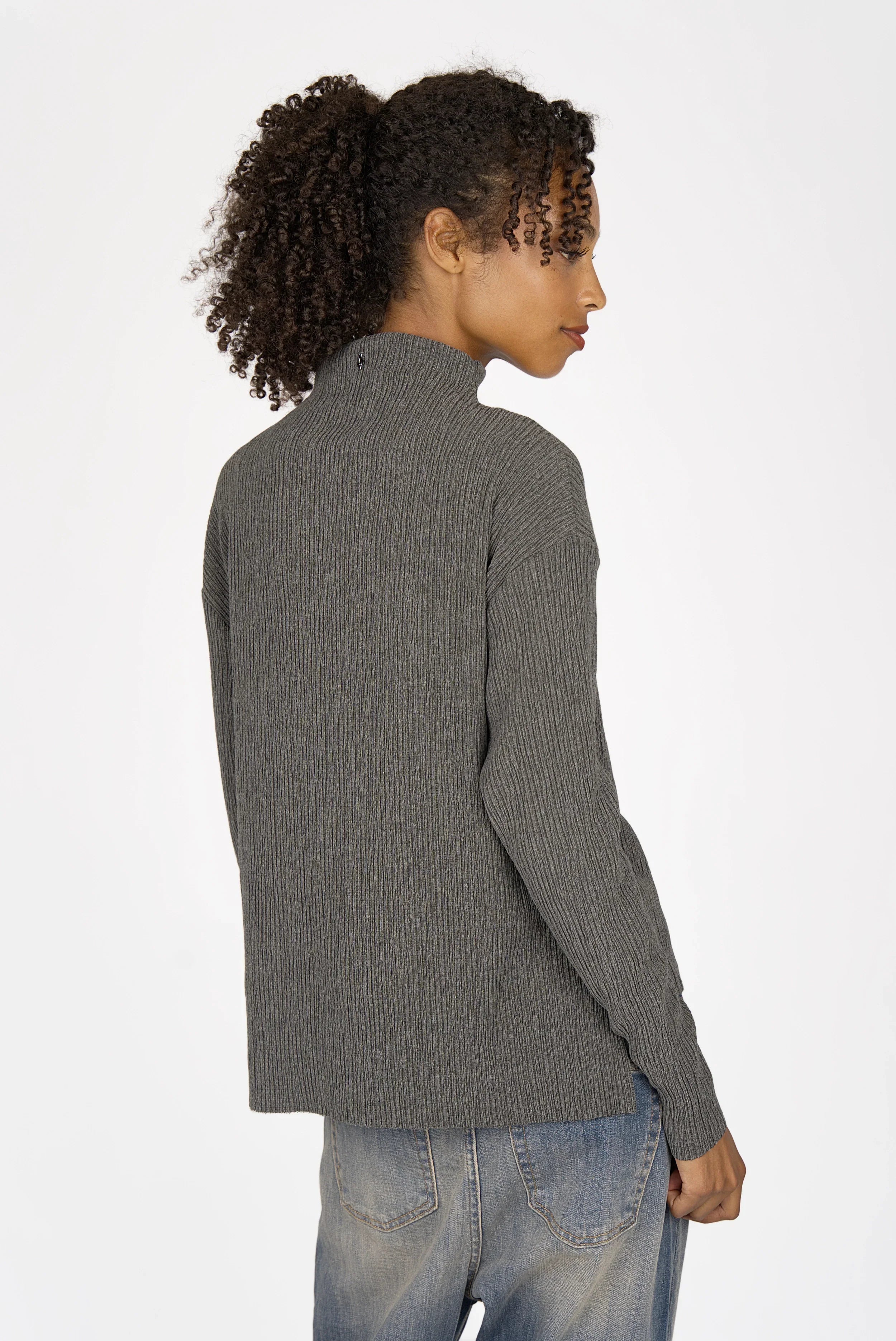 NORELI long sleeve with mock neck in pleated crepe jersey