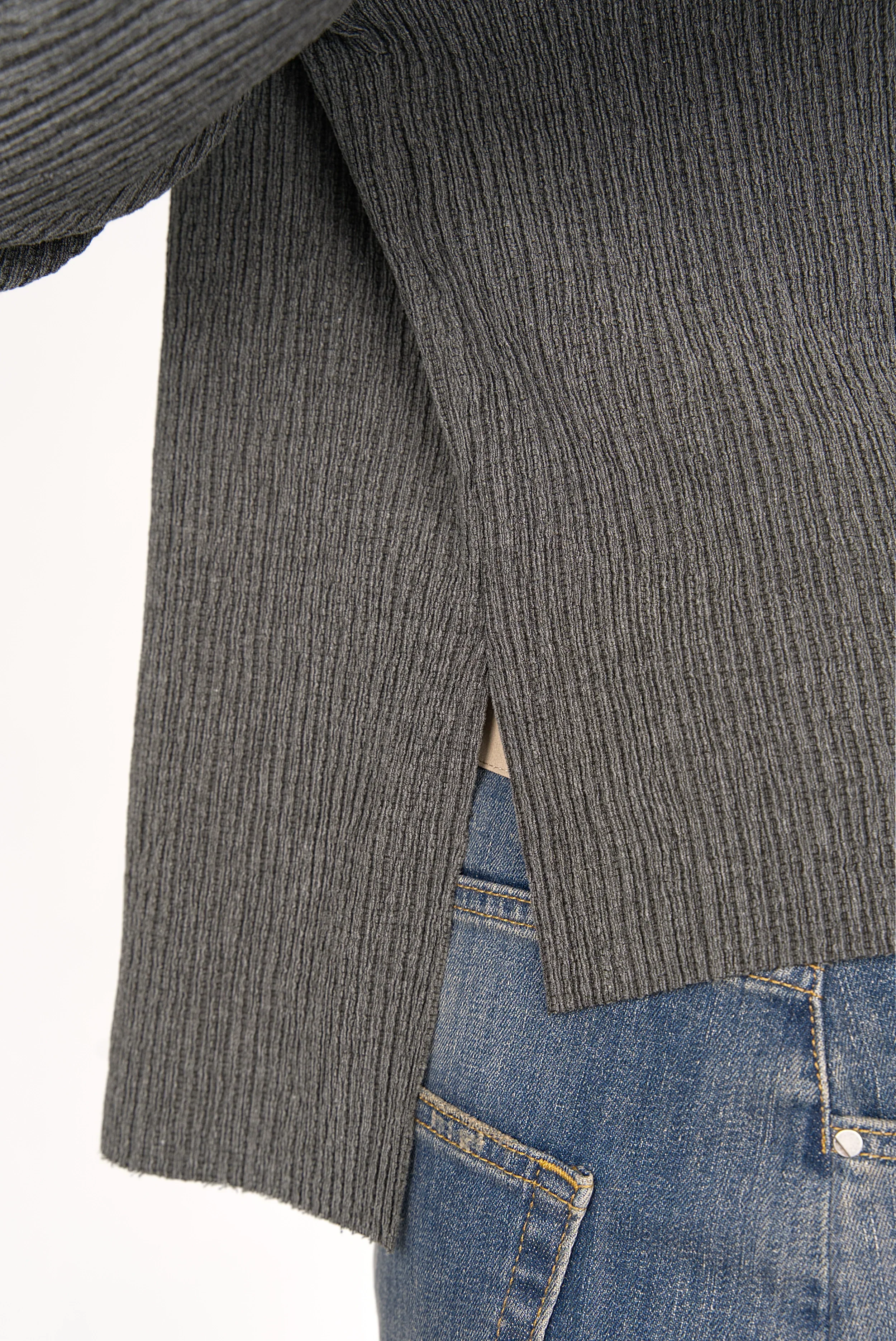 NORELI long sleeve with mock neck in pleated crepe jersey