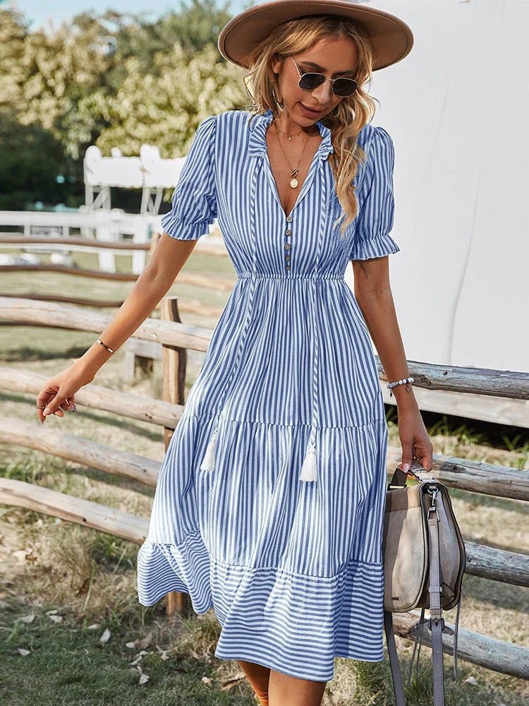 Elodie | Striped Tassel Midi - Nora & Ivy Boutique