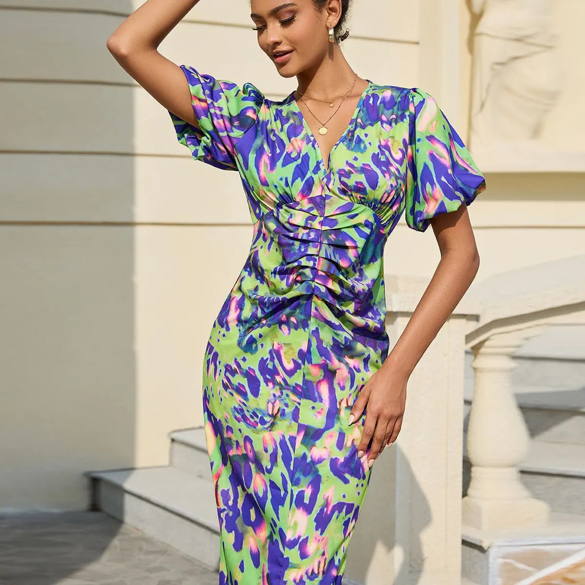 Mariana | Vibrant Puff Sleeve Dress - Nora & Ivy Boutique
