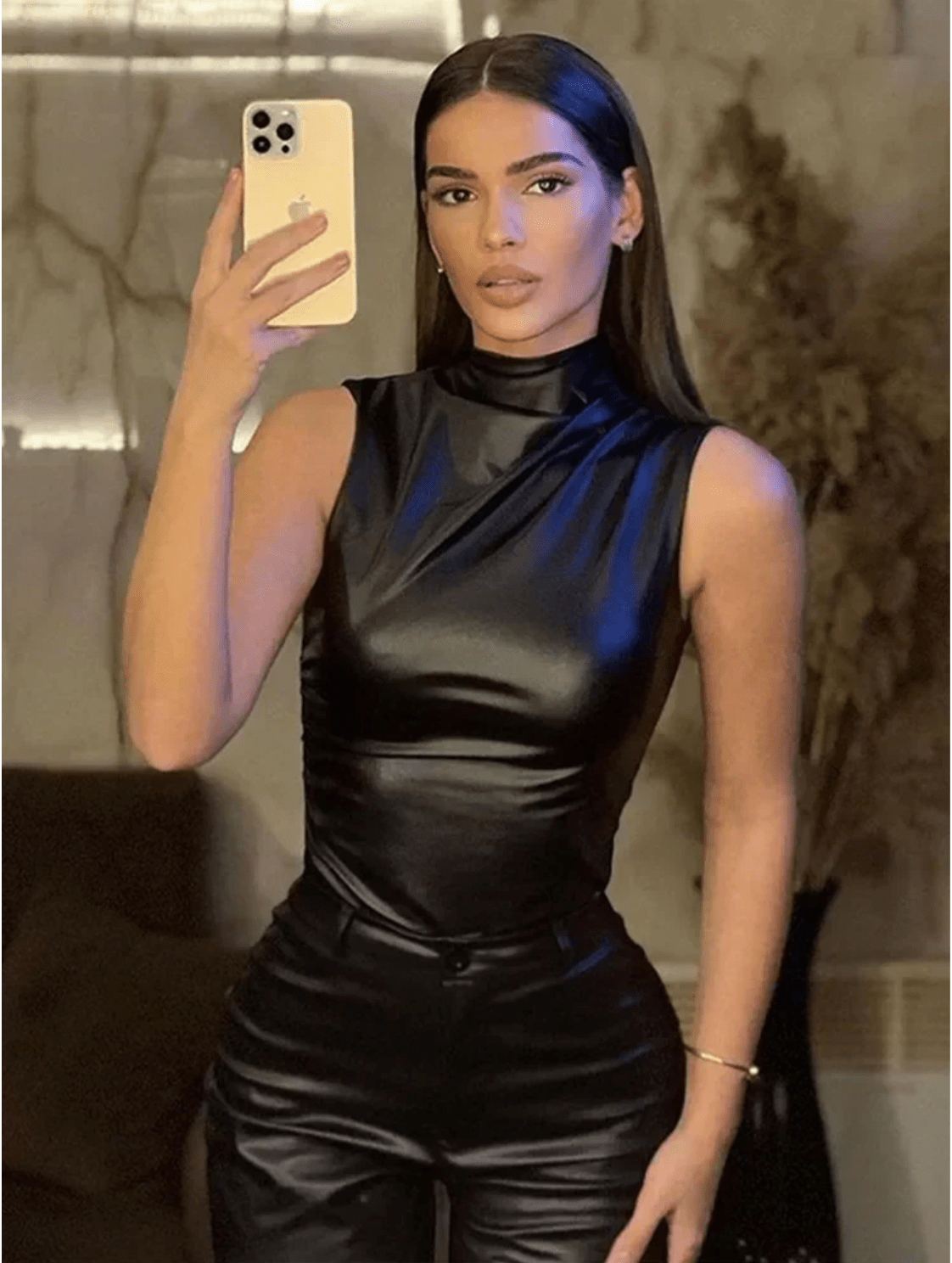 SERAN Sleek Faux Leather Top - Nora & Ivy Boutique