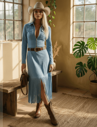 Premium Suede Western Midi Dress – Effortless Style & Comfort - Nora & Ivy Boutique