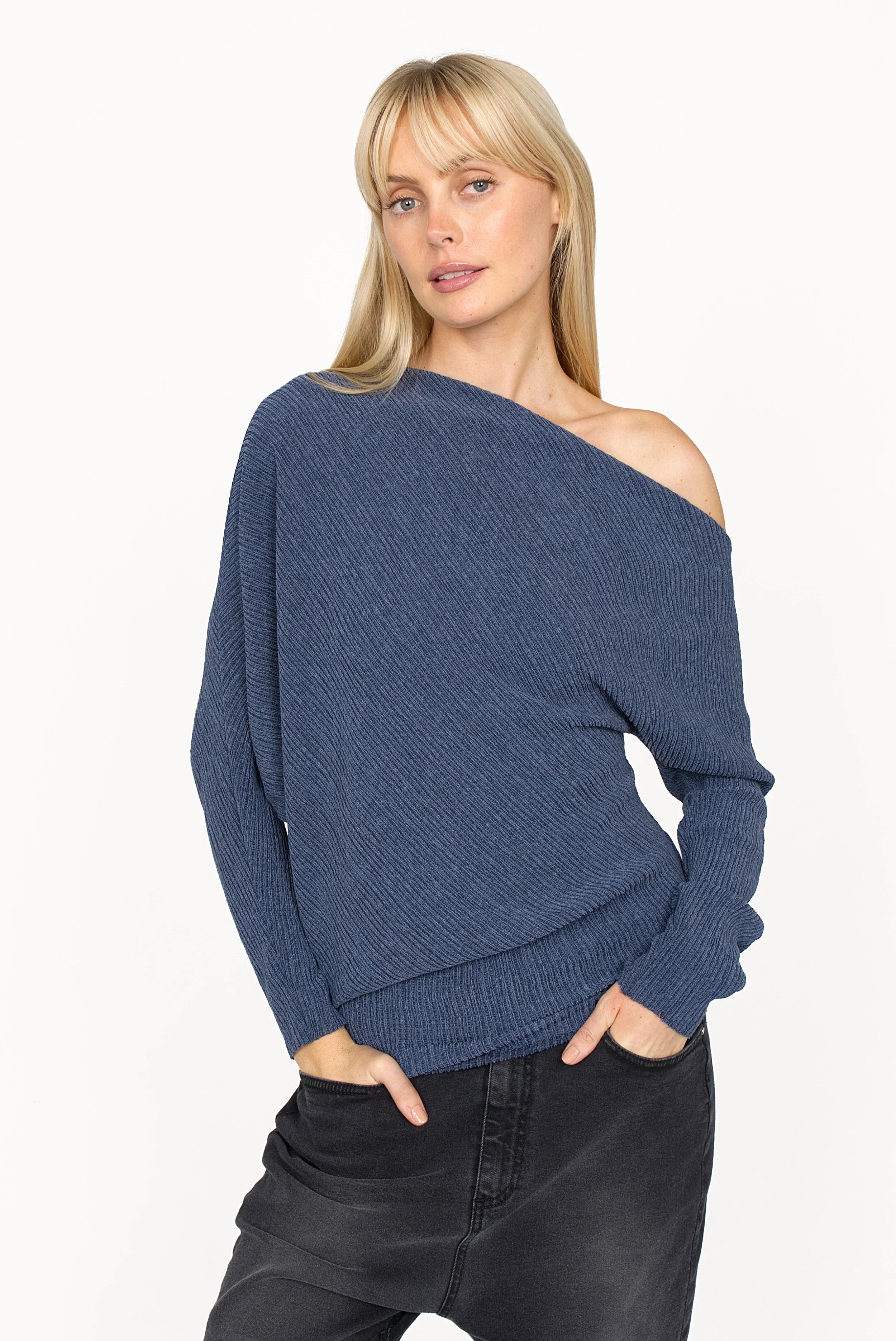 TALIE one-shoulder top in pleated crepe jersey