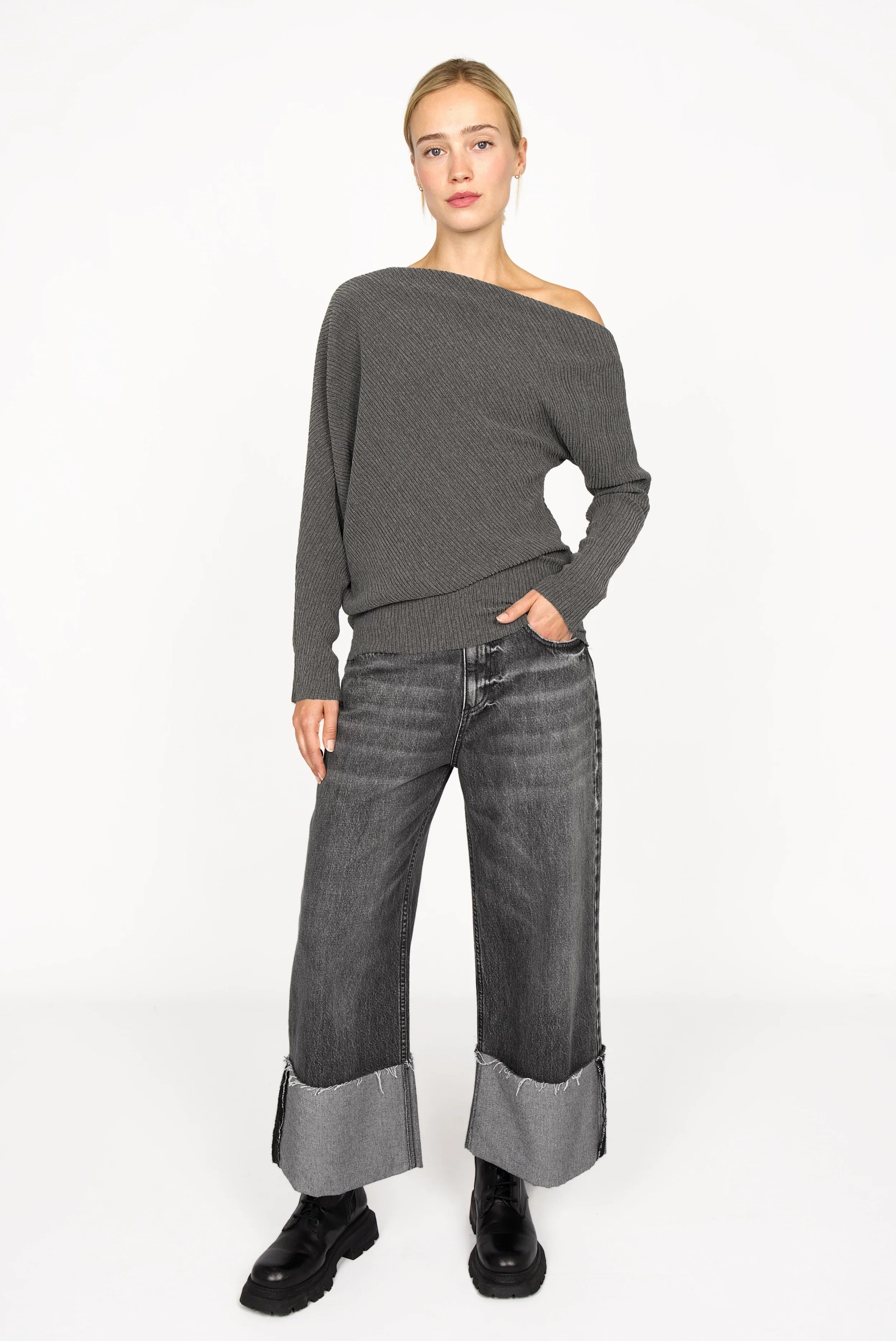 TALIE one-shoulder top in pleated crepe jersey