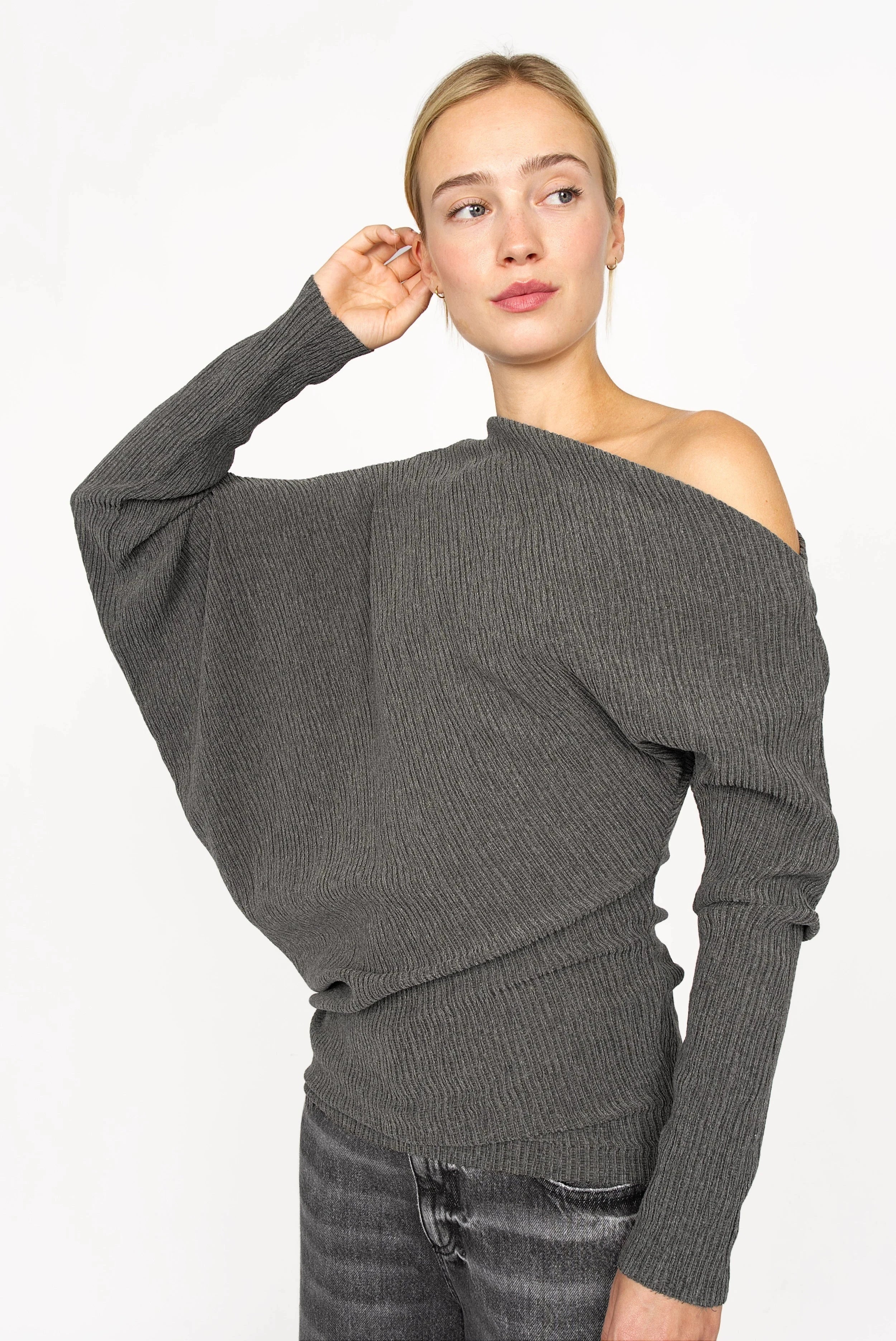TALIE one-shoulder top in pleated crepe jersey