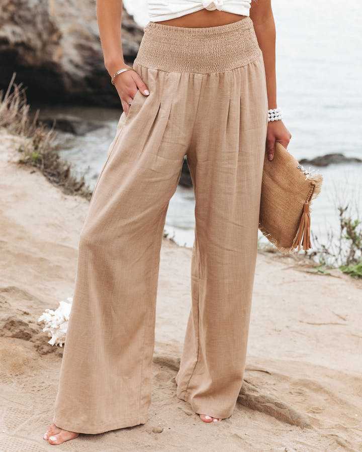 Evelyn - Smocked Waist Wide - Leg Trousers - Nora & Ivy Boutique