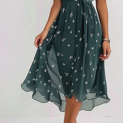 Ophelia | Groovy Short Sleeve Green Midi Dress - Nora & Ivy Boutique