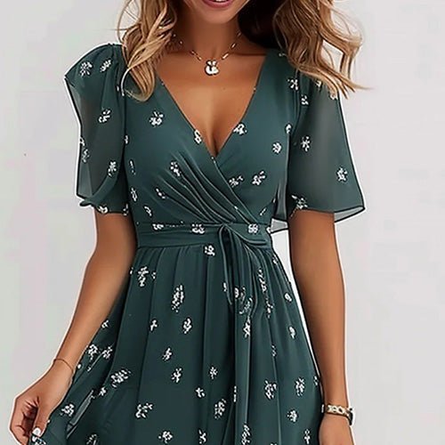 Ophelia | Groovy Short Sleeve Green Midi Dress - Nora & Ivy Boutique