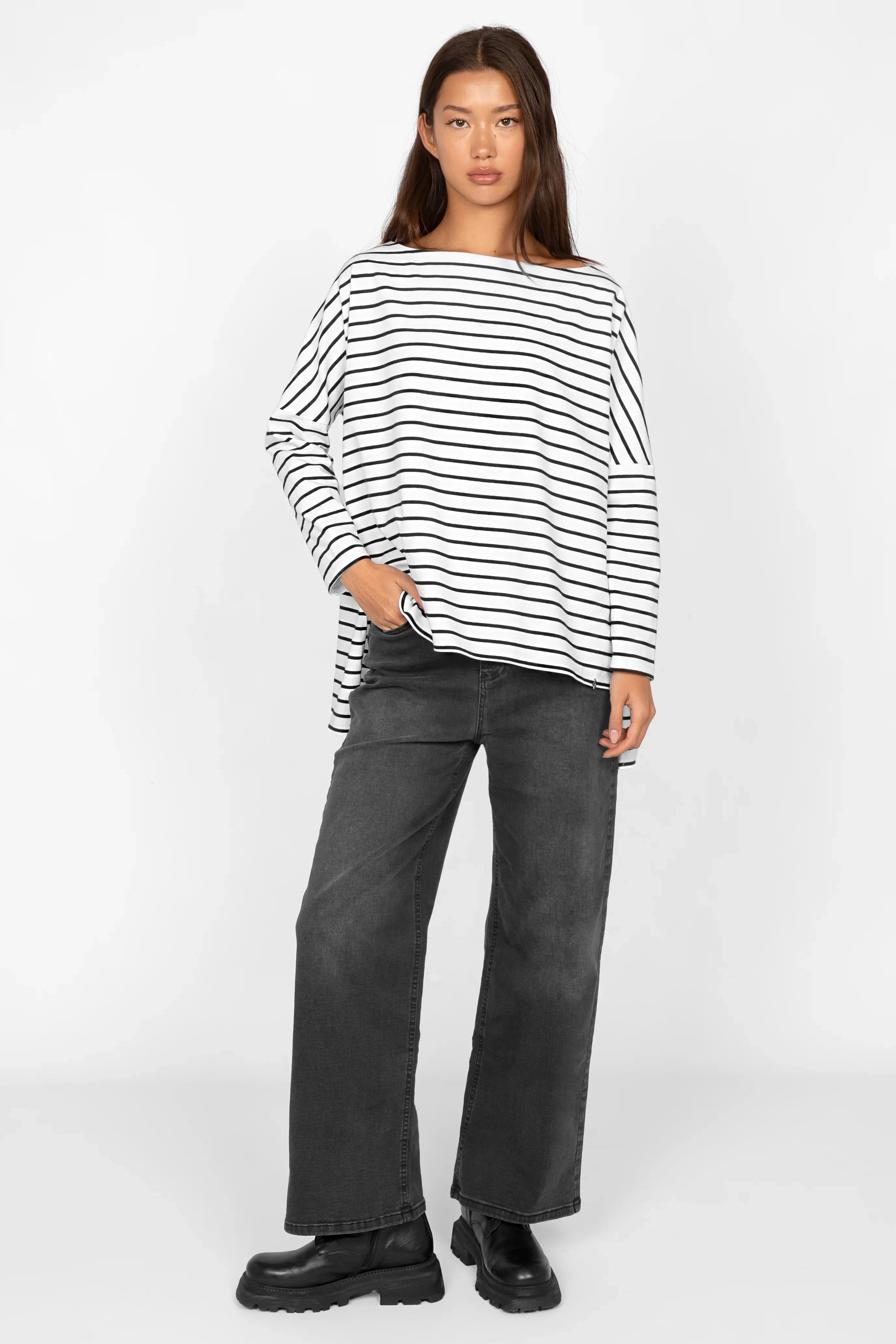 AMALEA striped long sleeve in stretch cotton