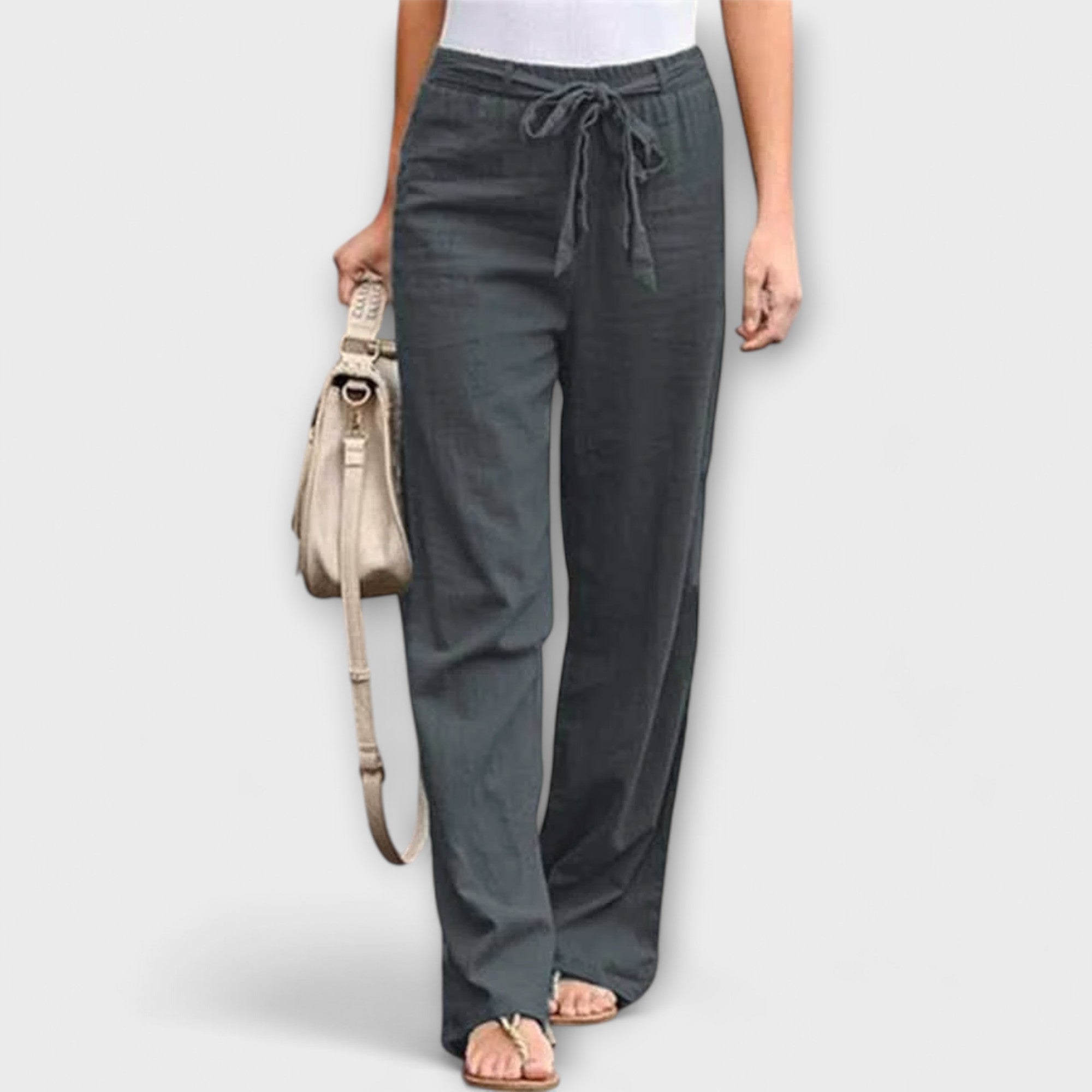 Hannah - Linen Tie - Waist Wide - Leg Trousers - Nora & Ivy Boutique