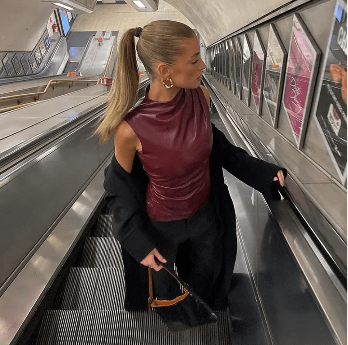 SERAN Sleek Faux Leather Top - Nora & Ivy Boutique