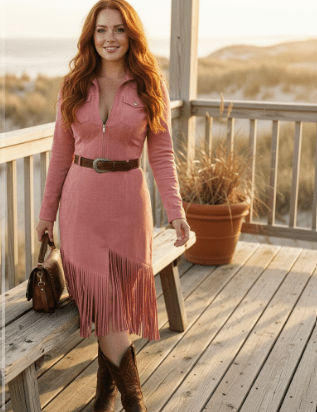 Premium Suede Western Midi Dress – Effortless Style & Comfort - Nora & Ivy Boutique
