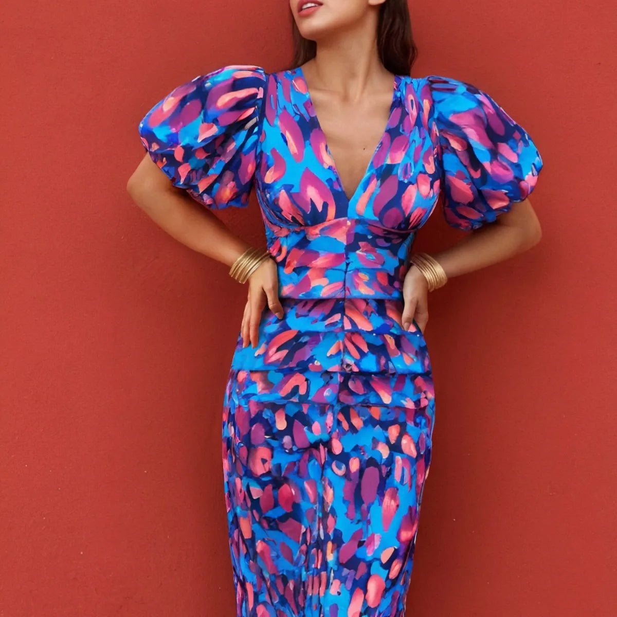 Mariana | Vibrant Puff Sleeve Dress - Nora & Ivy Boutique