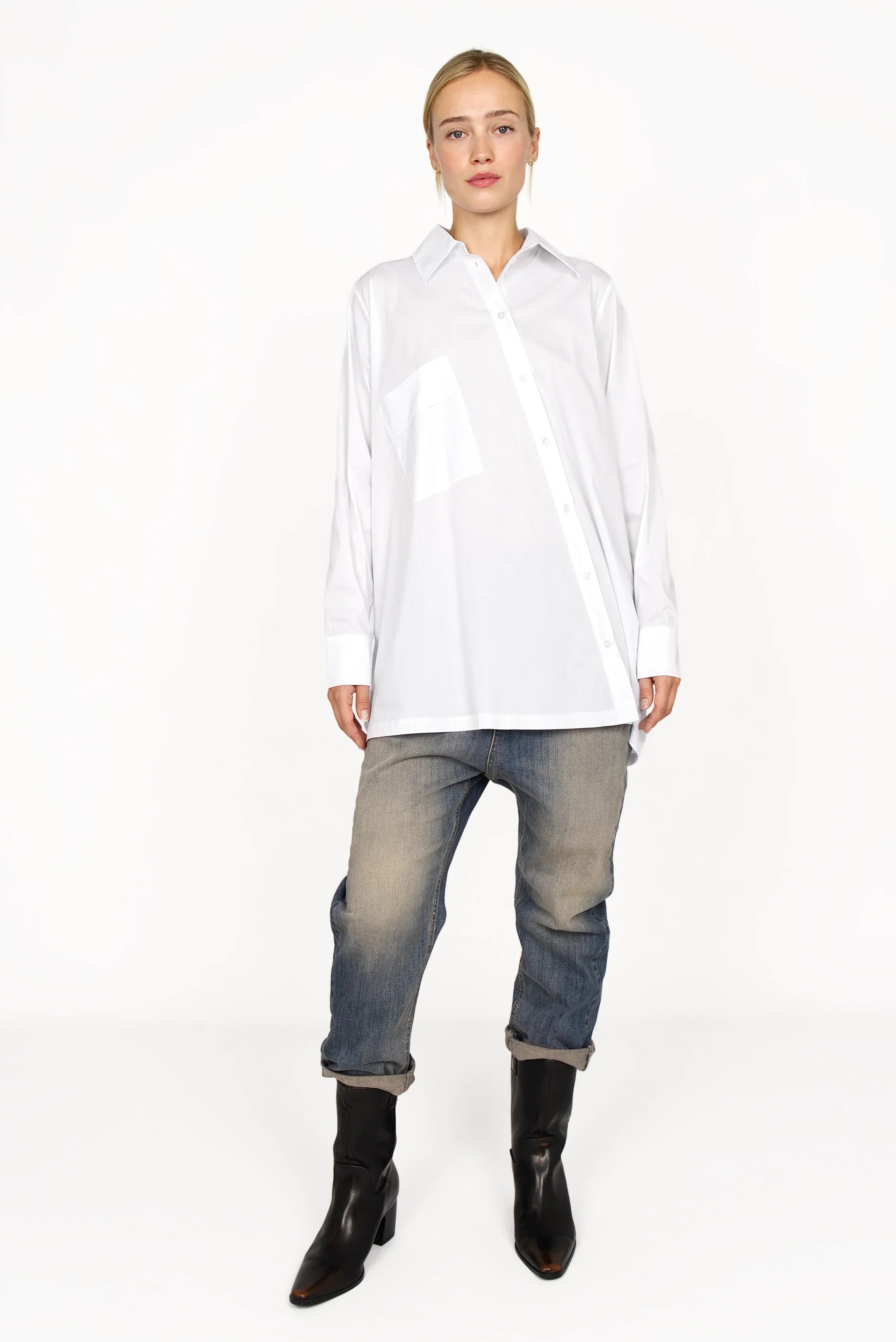 TAMIDA oversized shirt blouse with asymmetric button placket