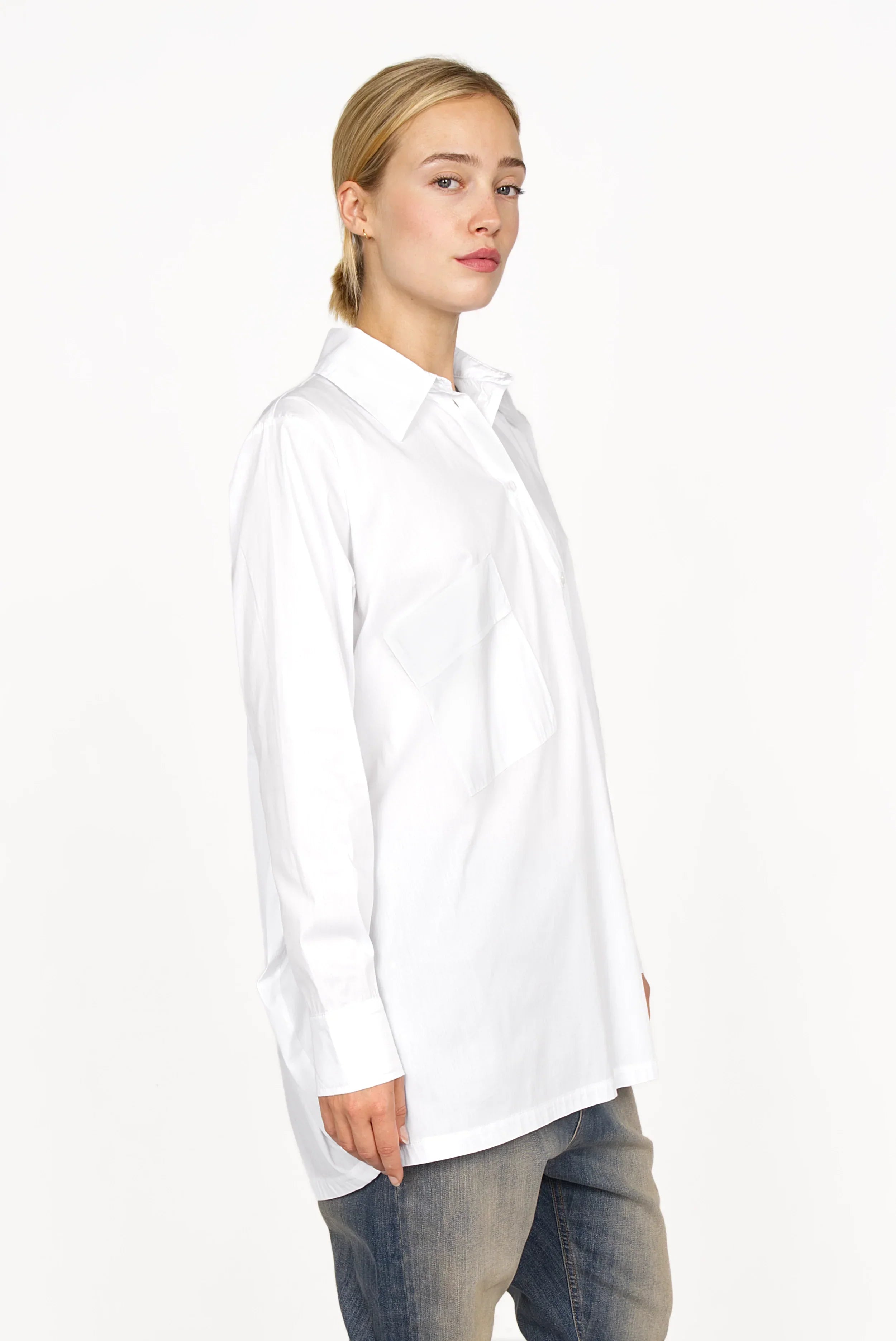TAMIDA oversized shirt blouse with asymmetric button placket