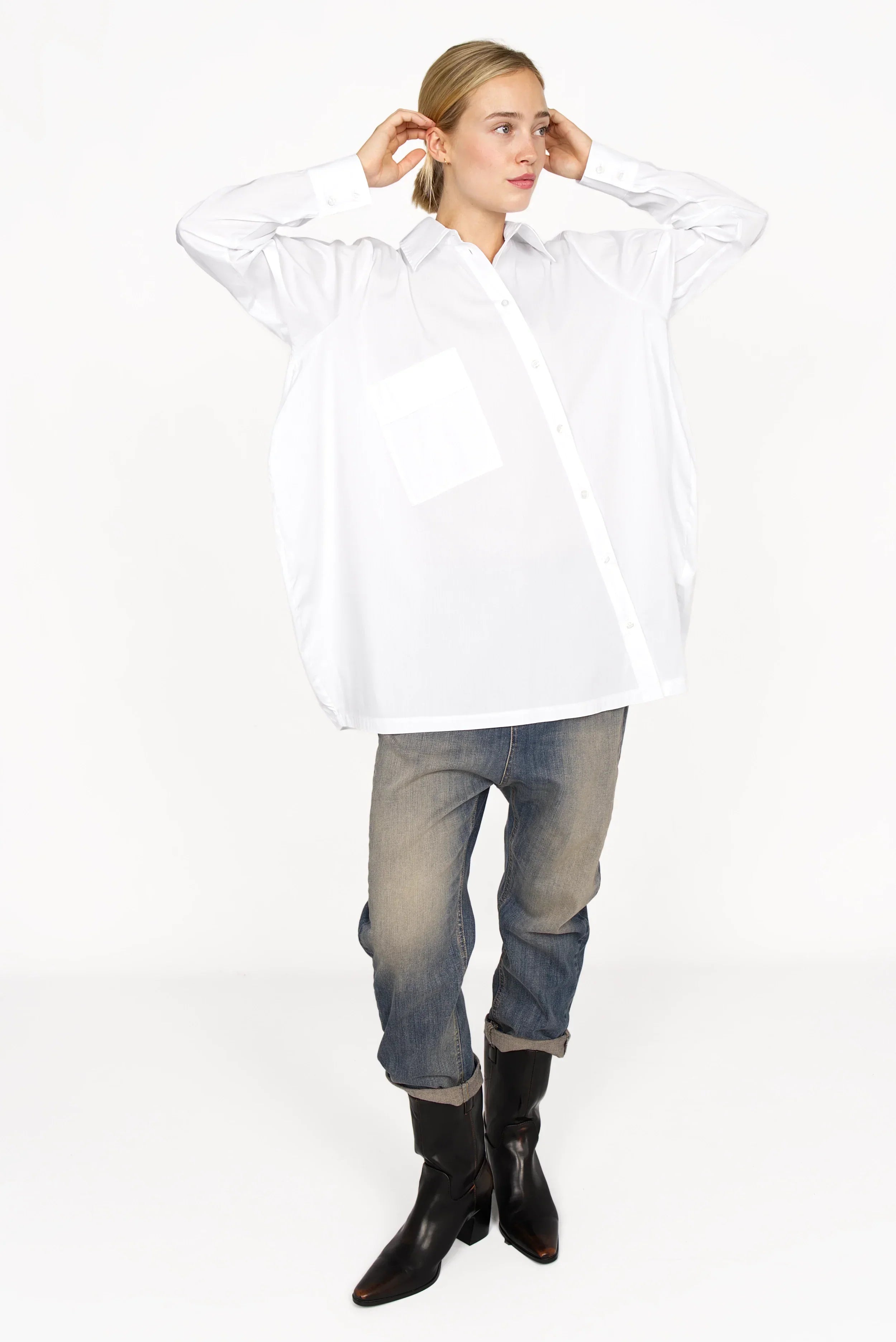 TAMIDA oversized shirt blouse with asymmetric button placket