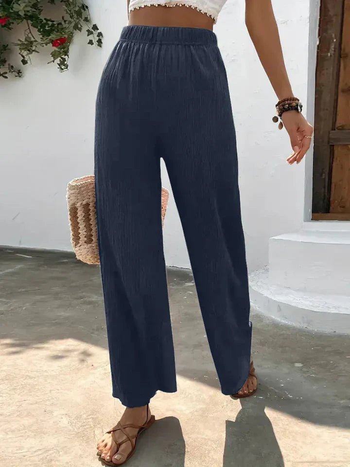 Olivia - Navy Breeze Wide - Leg Trousers - Nora & Ivy Boutique