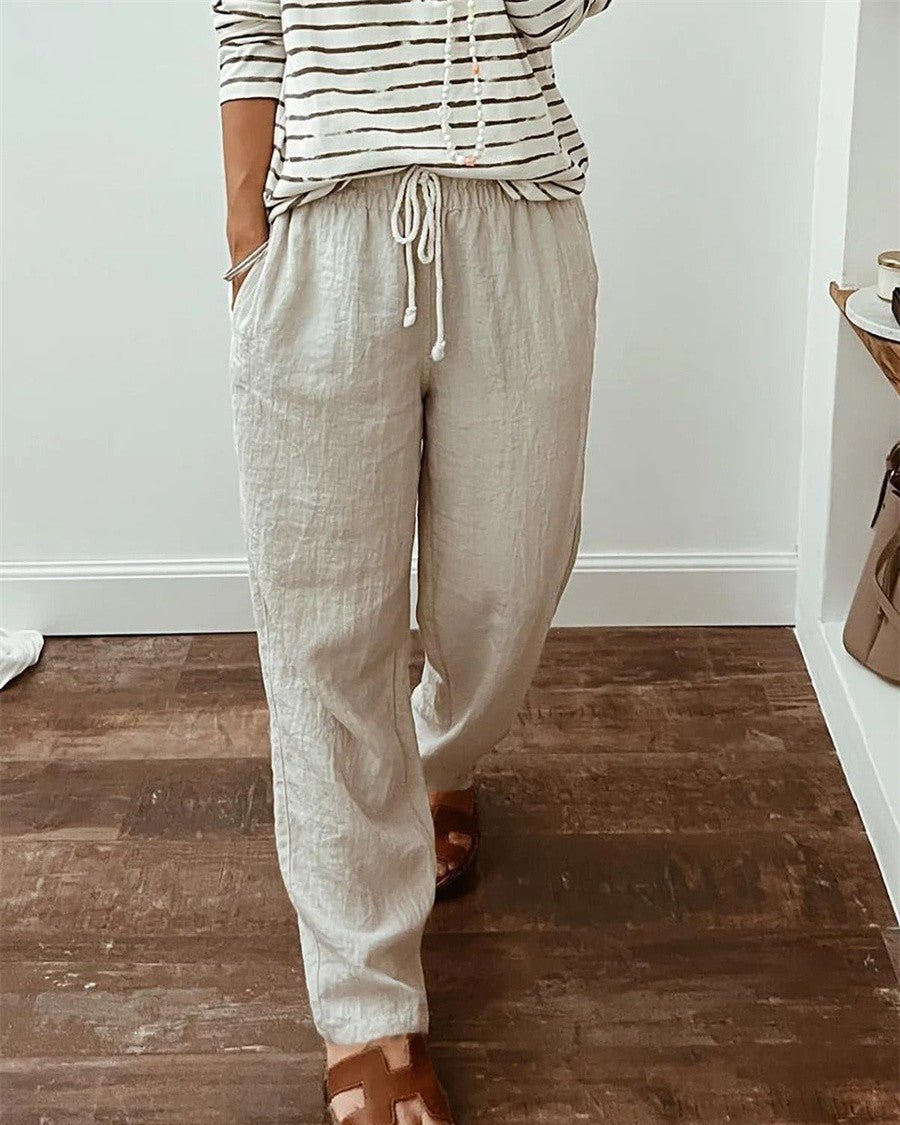 Emily - Moonlight Beige Drawstring Trousers - Nora & Ivy Boutique
